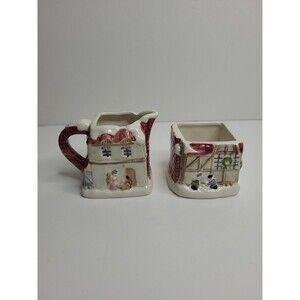 FF 1986 Fitz & Flyod a Dickens Christmas mini creamer & sugar set hand painted